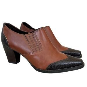 Artiva Leather wing tip two tone heeled western ankle boots rockabilly cowgirl 7